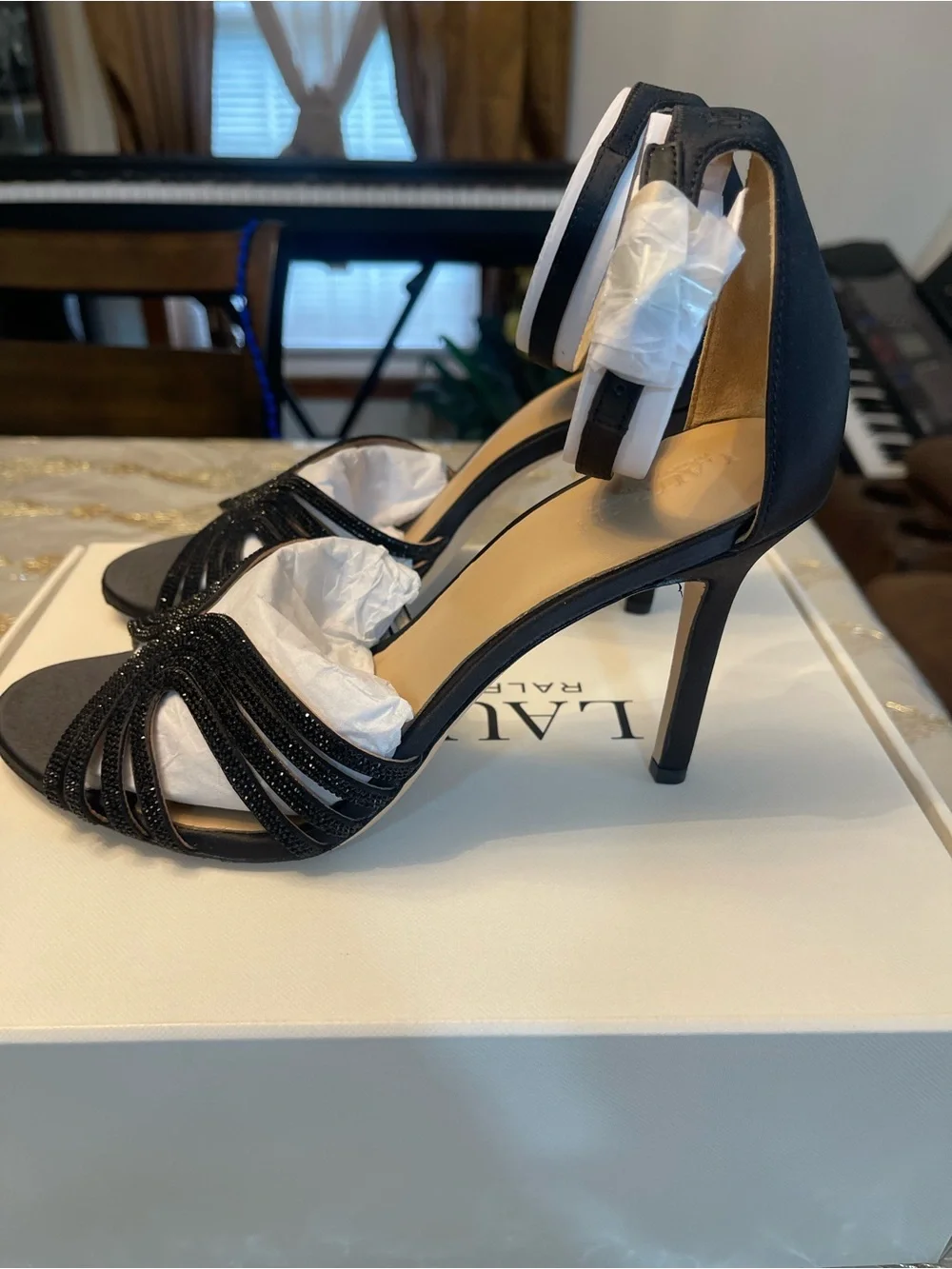 NWB Lauren Ralph Lauren women’s Allie embellished multistrap sandals black 8.5